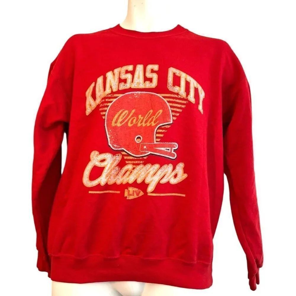Kansas City Chiefs Red Crewneck Sweatshirt Super Bowl World Champs LIV Retro
